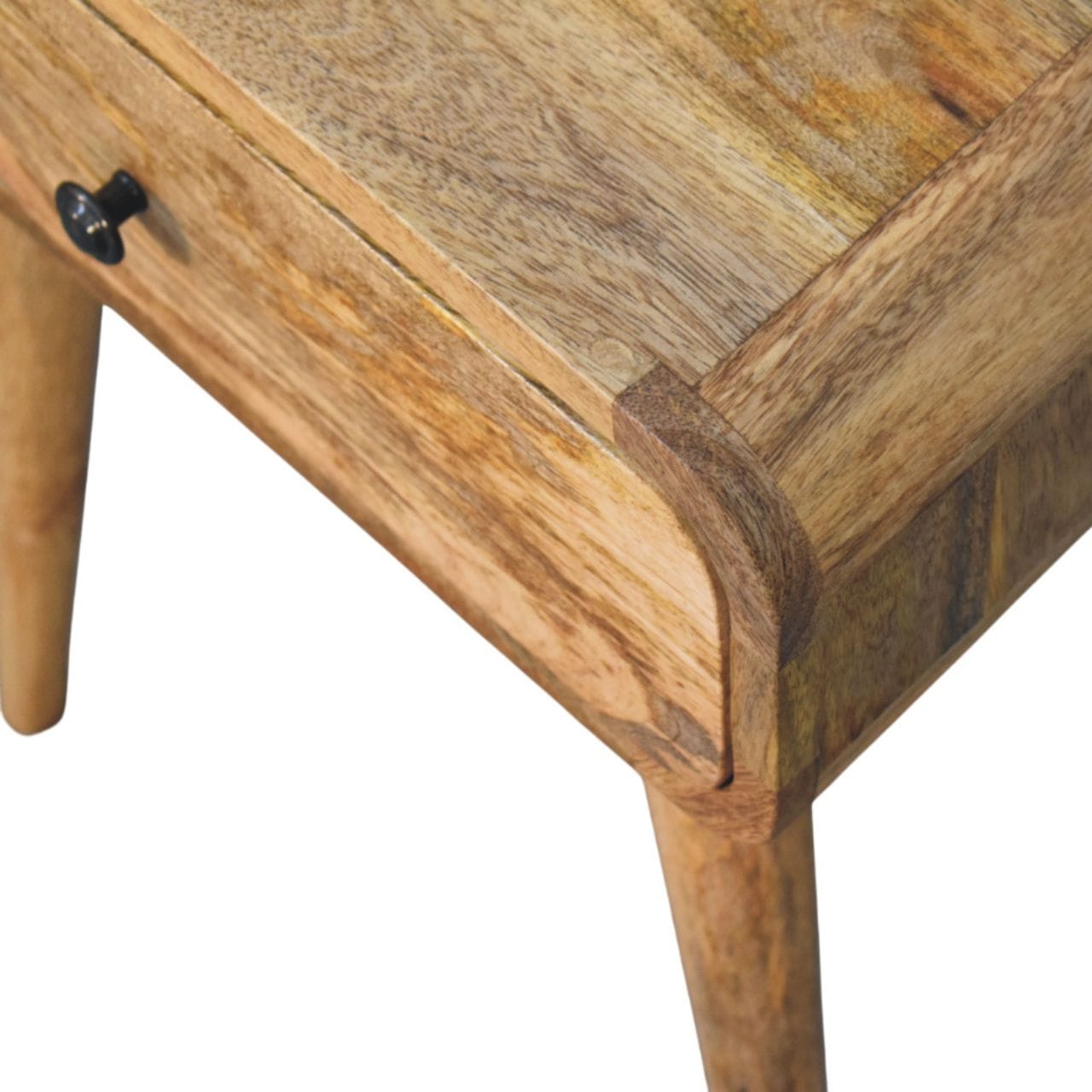 Mid-Century Modern Avora Oak-ish Nightstand - Solid Mango Wood Bedside Table for Bedroom - product view 5 showing...