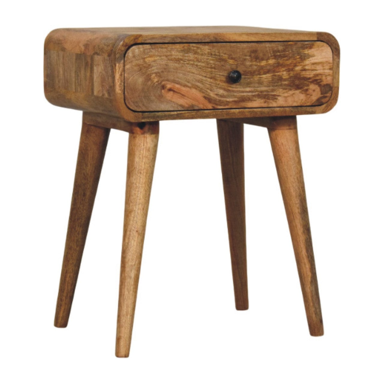 Mid-Century Modern Avora Oak-ish Nightstand - Solid Mango Wood Bedside Table for Bedroom - product view 3 showing...