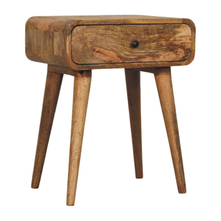 Mid-Century Modern Avora Oak-ish Nightstand - Solid Mango Wood Bedside Table for Bedroom - product view 3 showing...
