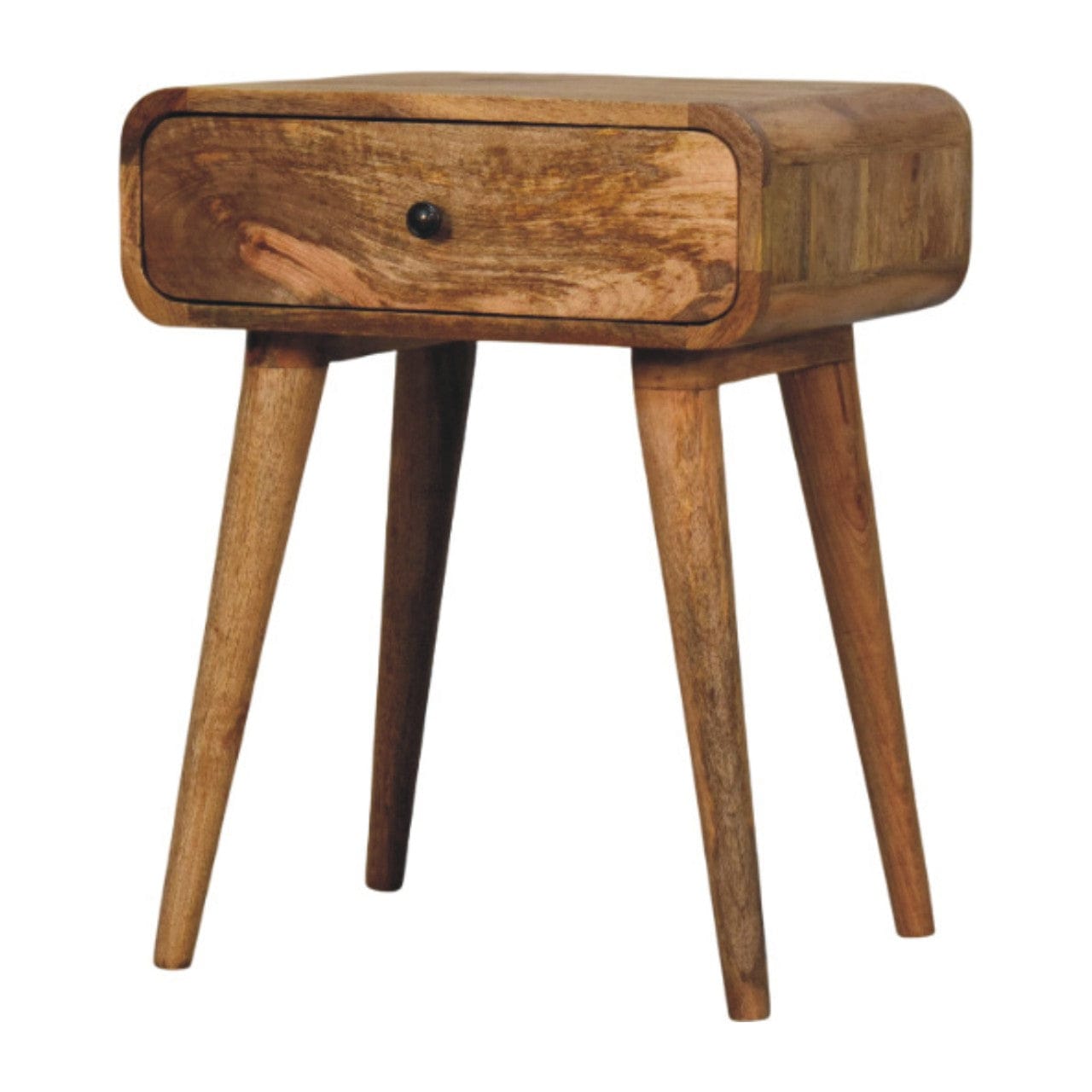 Mid-Century Modern Avora Oak-ish Nightstand - Solid Mango Wood Bedside Table for Bedroom - product view 2 showing...