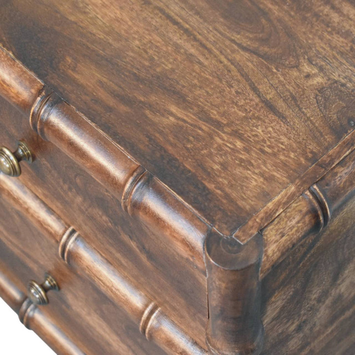 Farmhouse Bamboo Frame Nightstand - Solid Mango Wood Bedside Table for Bedroom - product view 5 showing handcrafted solid...