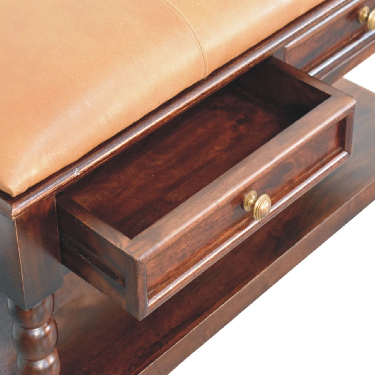 Mid-Century Modern Barclay Storage Bench - Solid Mango Wood Seating Furniture for Entryway - product view 6 showing...