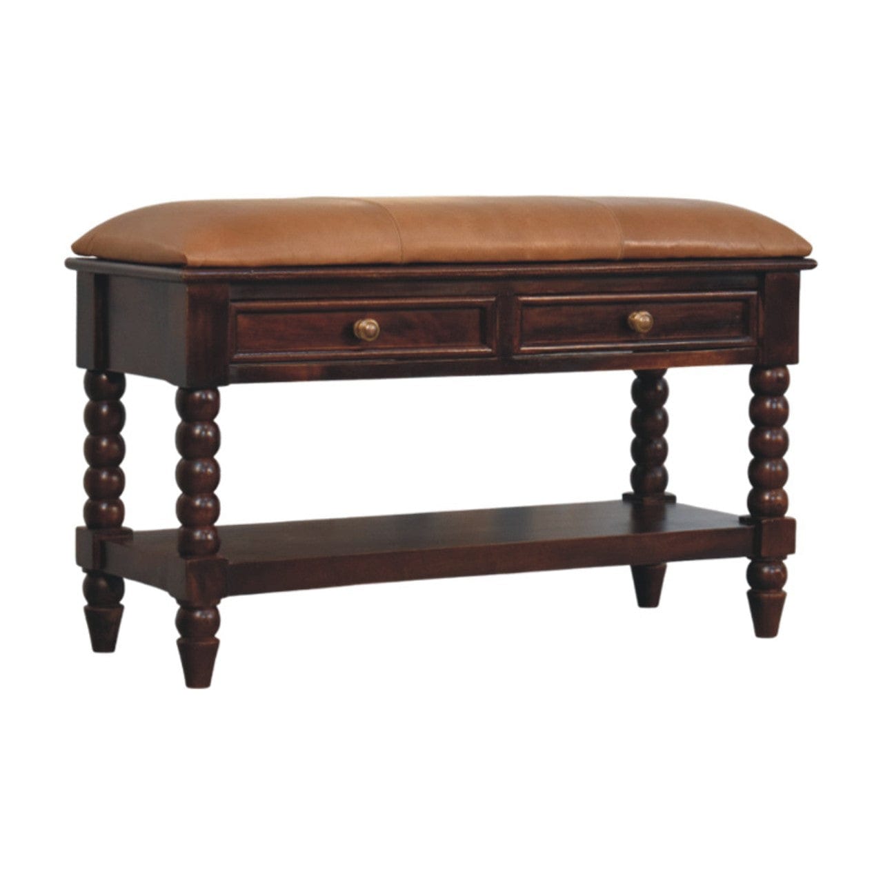 Mid-Century Modern Barclay Storage Bench - Solid Mango Wood Seating Furniture for Entryway - product view 3 showing...