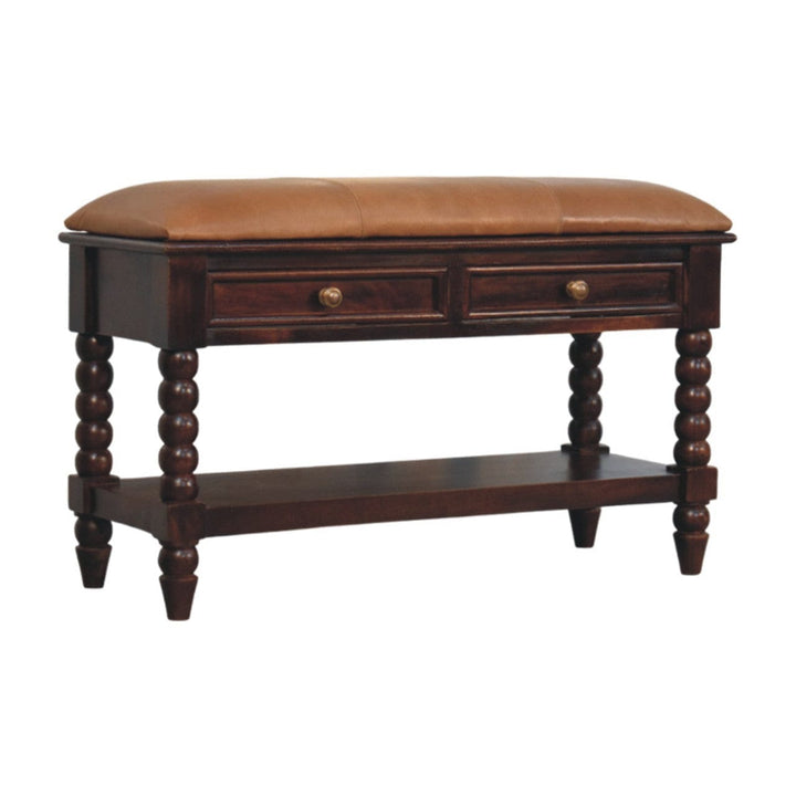 Mid-Century Modern Barclay Storage Bench - Solid Mango Wood Seating Furniture for Entryway - product view 3 showing...