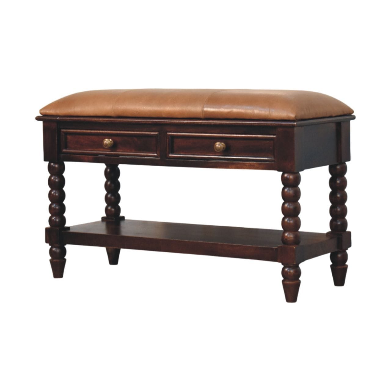 Mid-Century Modern Barclay Storage Bench - Solid Mango Wood Seating Furniture for Entryway - product view 2 showing...
