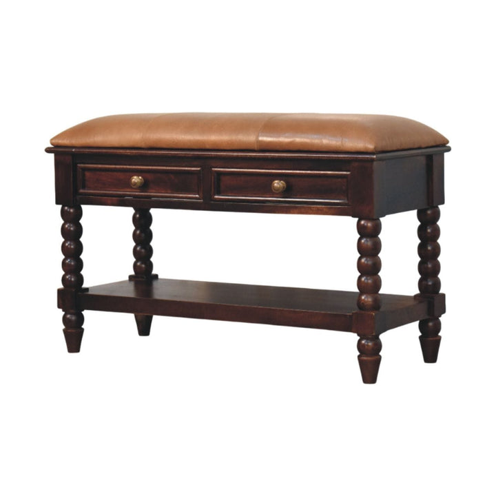 Mid-Century Modern Barclay Storage Bench - Solid Mango Wood Seating Furniture for Entryway - product view 2 showing...