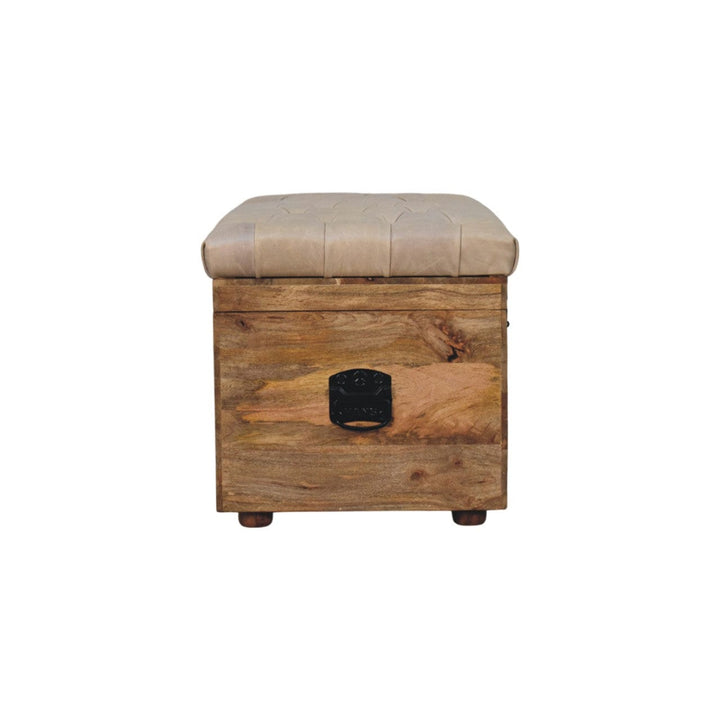 Mid-Century Modern Beige Buffalo hide leather Storage Trunk - Solid Mango Wood Blanket Chest for Bedroom - product view 8...