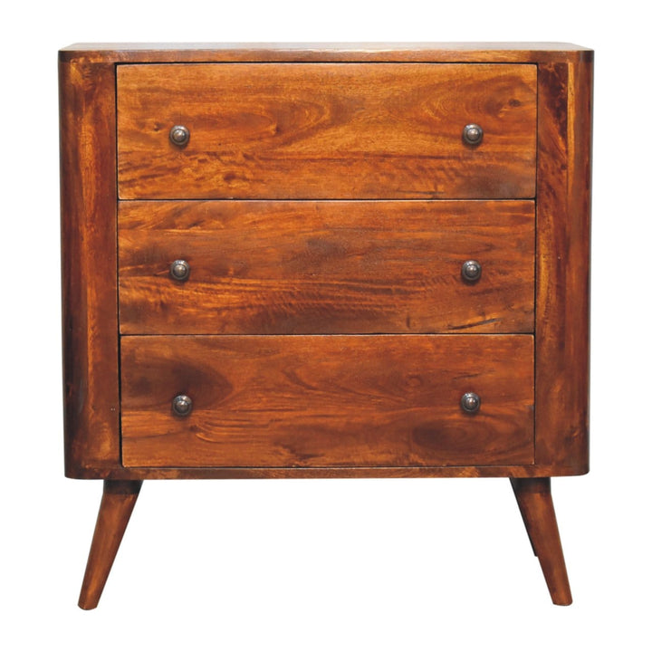 Mid-Century Modern Bera Dresser - Solid Mango Wood Storage Chest for Bedroom - product view 2 showing handcrafted solid...