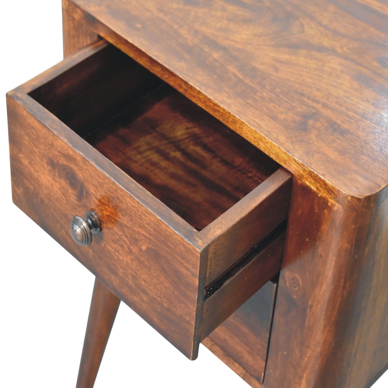Mid-Century Modern Bera Nightstand - Solid Mango Wood Bedside Table for Bedroom - product view 6 showing handcrafted...
