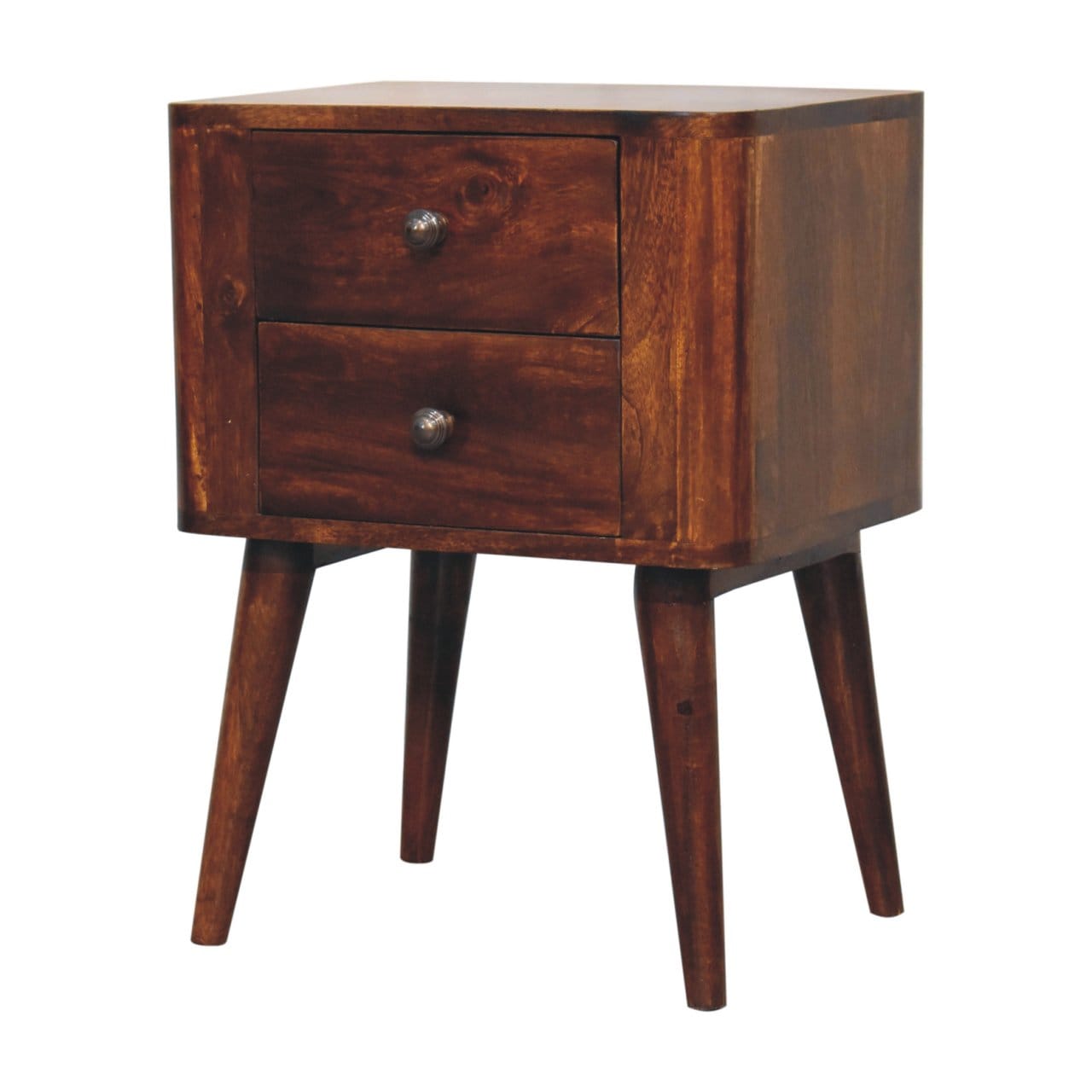 Mid-Century Modern Bera Nightstand - Solid Mango Wood Bedside Table for Bedroom - product view 3 showing handcrafted...