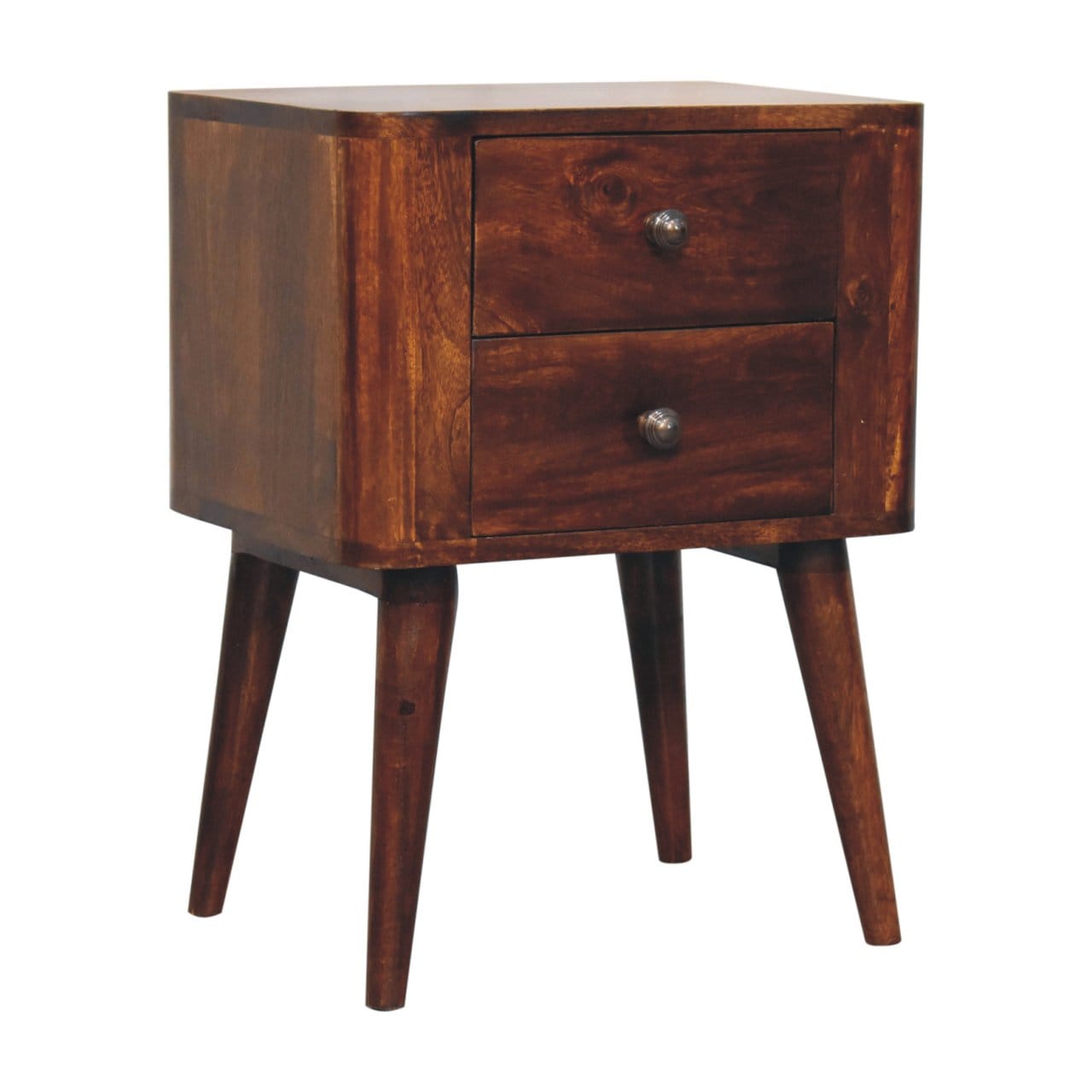 Mid-Century Modern Bera Nightstand - Solid Mango Wood Bedside Table for Bedroom - product view 2 showing handcrafted...