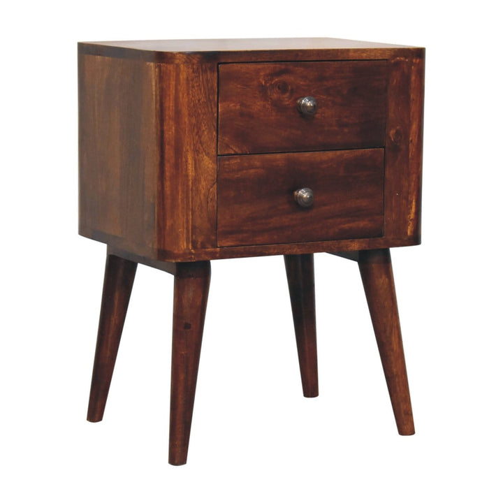 Mid-Century Modern Bera Nightstand - Solid Mango Wood Bedside Table for Bedroom - product view 2 showing handcrafted...
