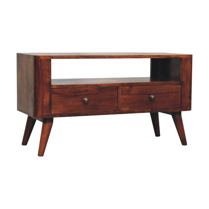 Mid-Century Modern Bera TV Stand - Solid Mango Wood Entertainment Center for Living Room - product view 4 showing...
