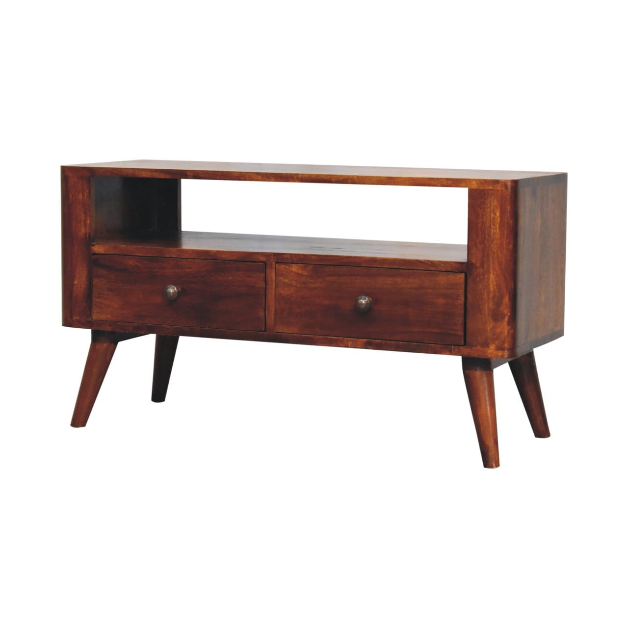 Mid-Century Modern Bera TV Stand - Solid Mango Wood Entertainment Center for Living Room - product view 3 showing...