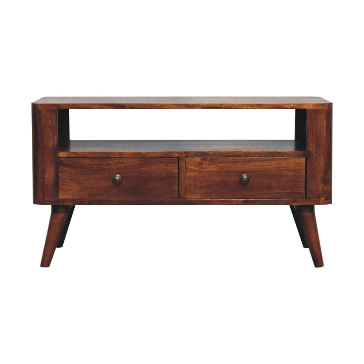 Mid-Century Modern Bera TV Stand - Solid Mango Wood Entertainment Center for Living Room - product view 2 showing...
