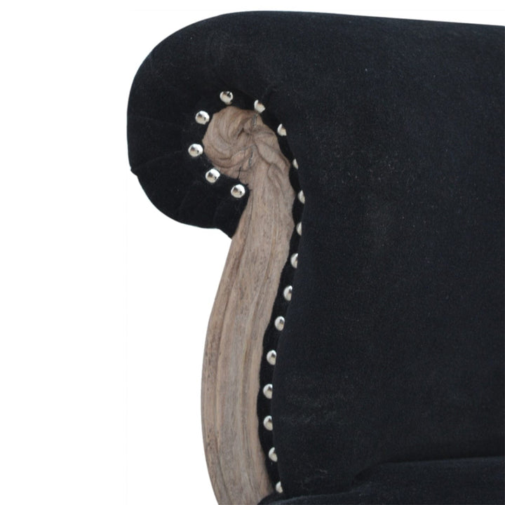 Mid-Century Modern Black Velvet Studded Chair in Solid Mango Wood - product view 7 showing handcrafted solid mango wood chair