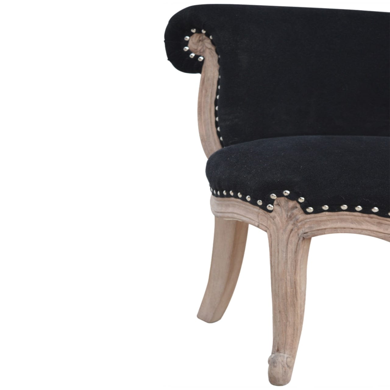 Mid-Century Modern Black Velvet Studded Chair in Solid Mango Wood - product view 3 showing handcrafted solid mango wood chair