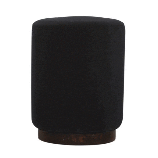 Mid-Century Modern Black Velvet Wooden Base Footstool - Solid Mango Wood Accent Stool for Living Room - product view 7...