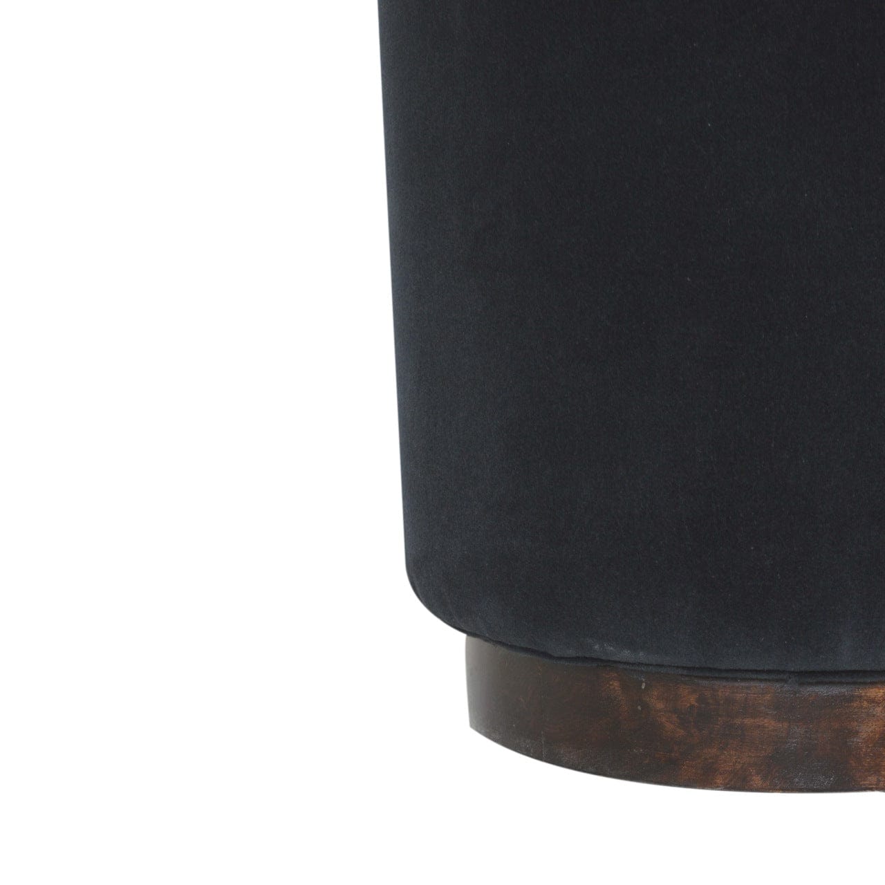 Mid-Century Modern Black Velvet Wooden Base Footstool - Solid Mango Wood Accent Stool for Living Room - product view 5...