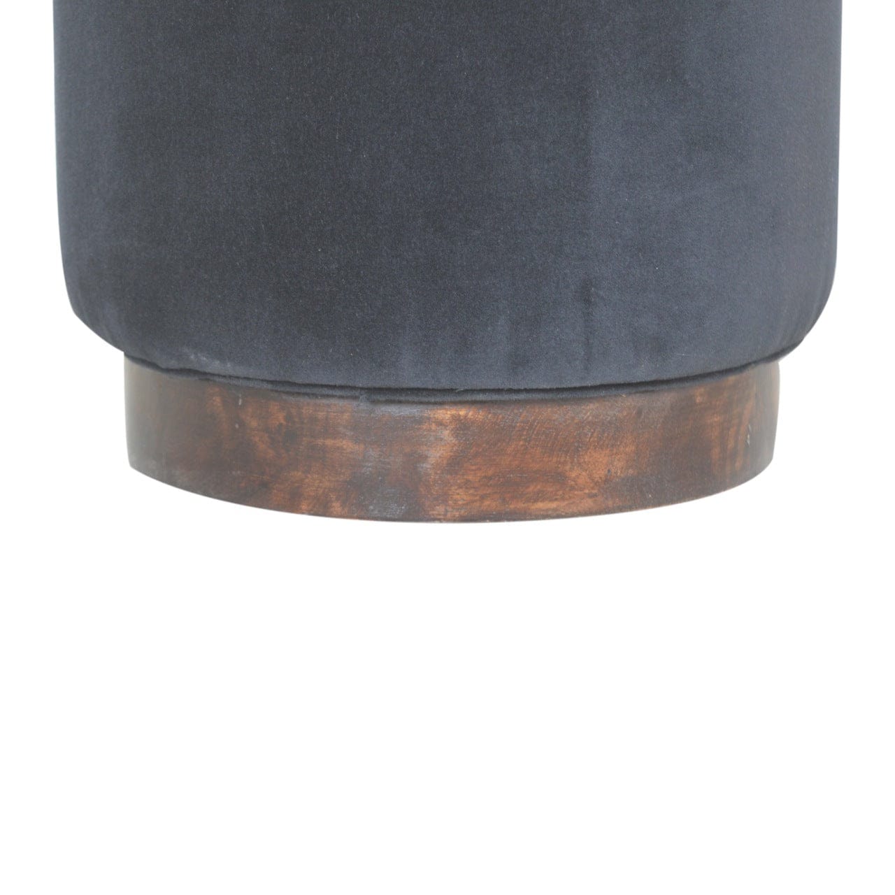 Mid-Century Modern Black Velvet Wooden Base Footstool - Solid Mango Wood Accent Stool for Living Room - product view 3...