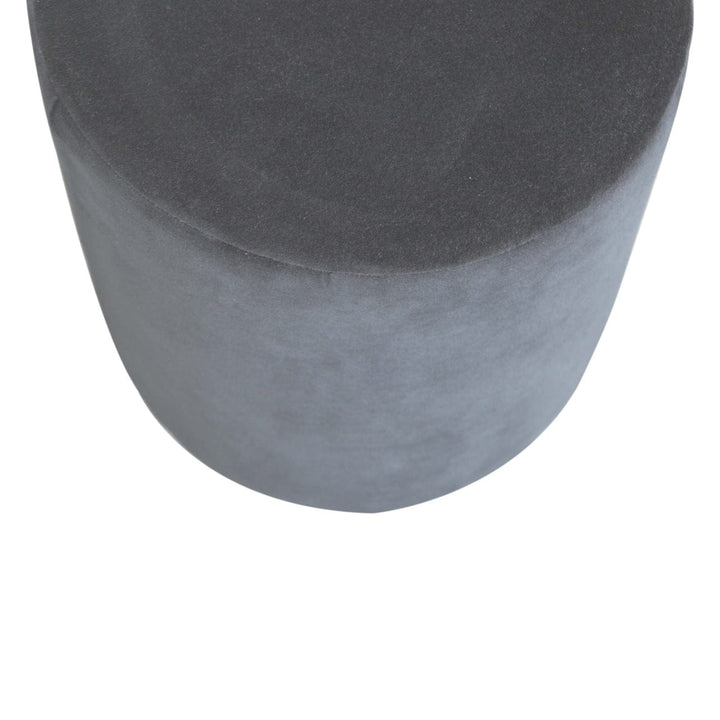 Mid-Century Modern Black Velvet Wooden Base Footstool - Solid Mango Wood Accent Stool for Living Room - product view 2...