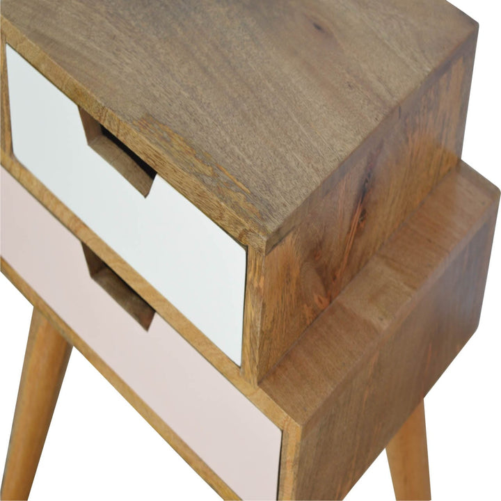 Mid-Century Modern Blush Pink and White Multi Nightstand - Solid Mango Wood Bedside Table for Bedroom - product view 5...