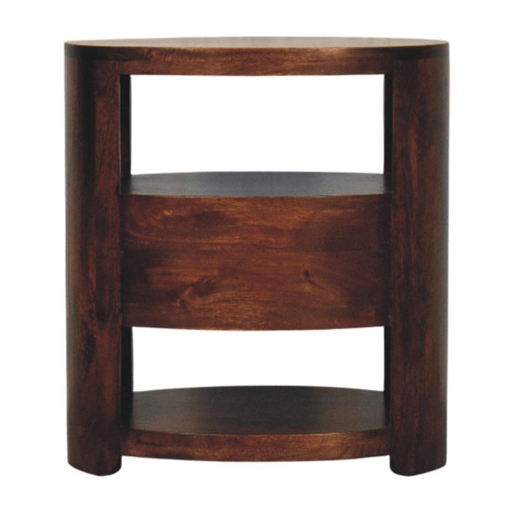 Bordeaux Winewood Oak Nightstand - Solid Mango Wood Bedside Table - product view 9 showing handcrafted solid mango wood...