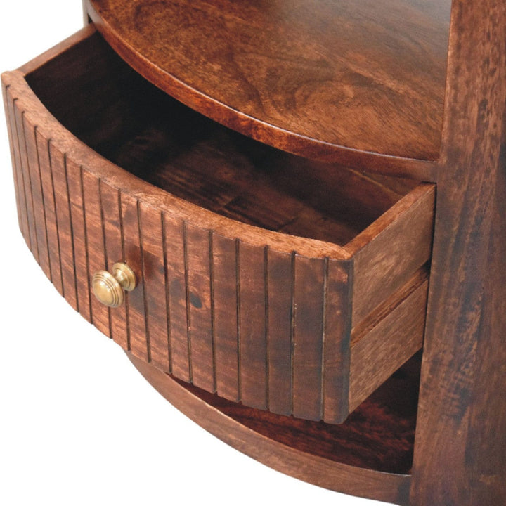 Bordeaux Winewood Oak Nightstand - Solid Mango Wood Bedside Table - product view 6 showing handcrafted solid mango wood...