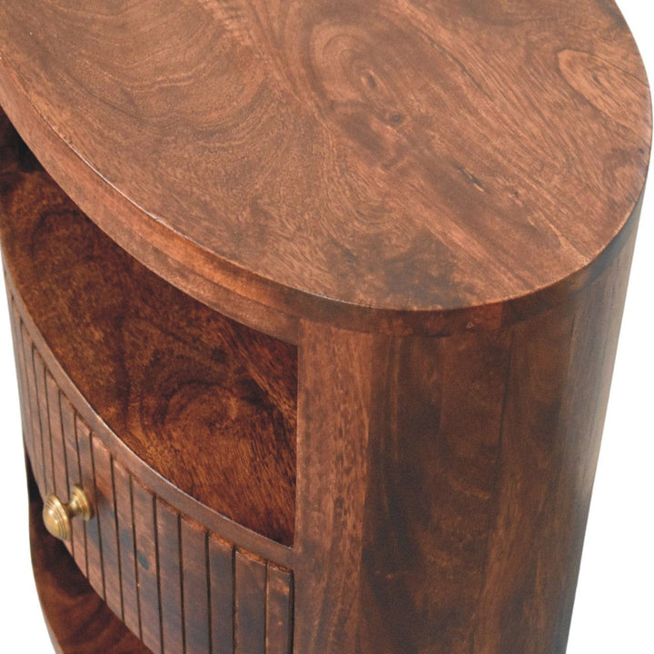 Bordeaux Winewood Oak Nightstand - Solid Mango Wood Bedside Table - product view 5 showing handcrafted solid mango wood...
