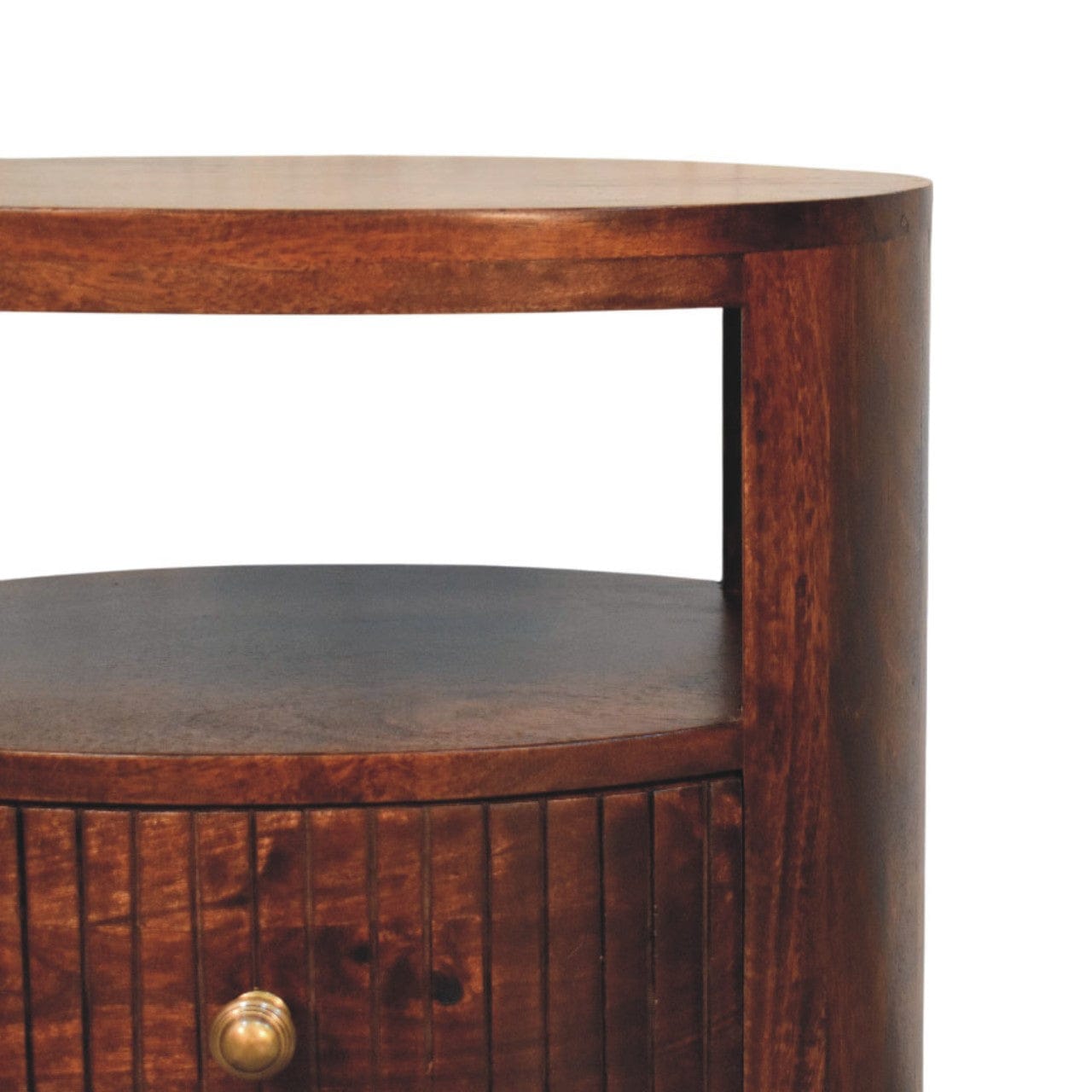 Bordeaux Winewood Oak Nightstand - Solid Mango Wood Bedside Table - product view 4 showing handcrafted solid mango wood...