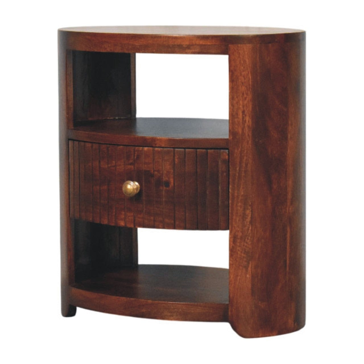 Bordeaux Winewood Oak Nightstand - Solid Mango Wood Bedside Table - product view 3 showing handcrafted solid mango wood...