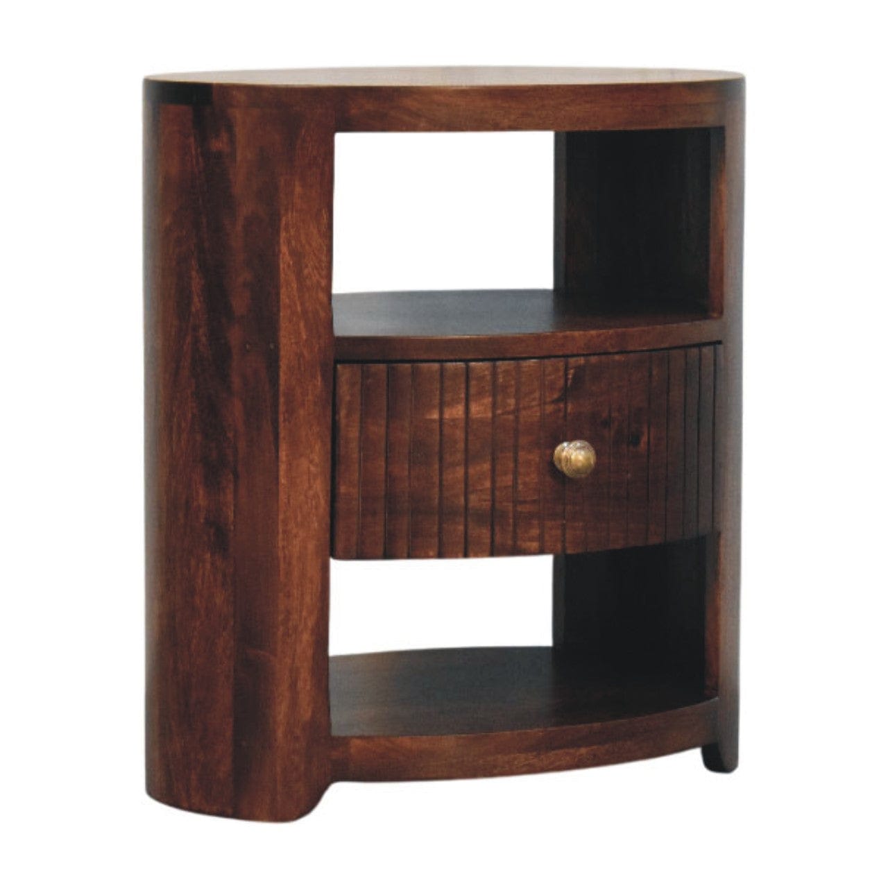 Bordeaux Winewood Oak Nightstand - Solid Mango Wood Bedside Table - product view 2 showing handcrafted solid mango wood...