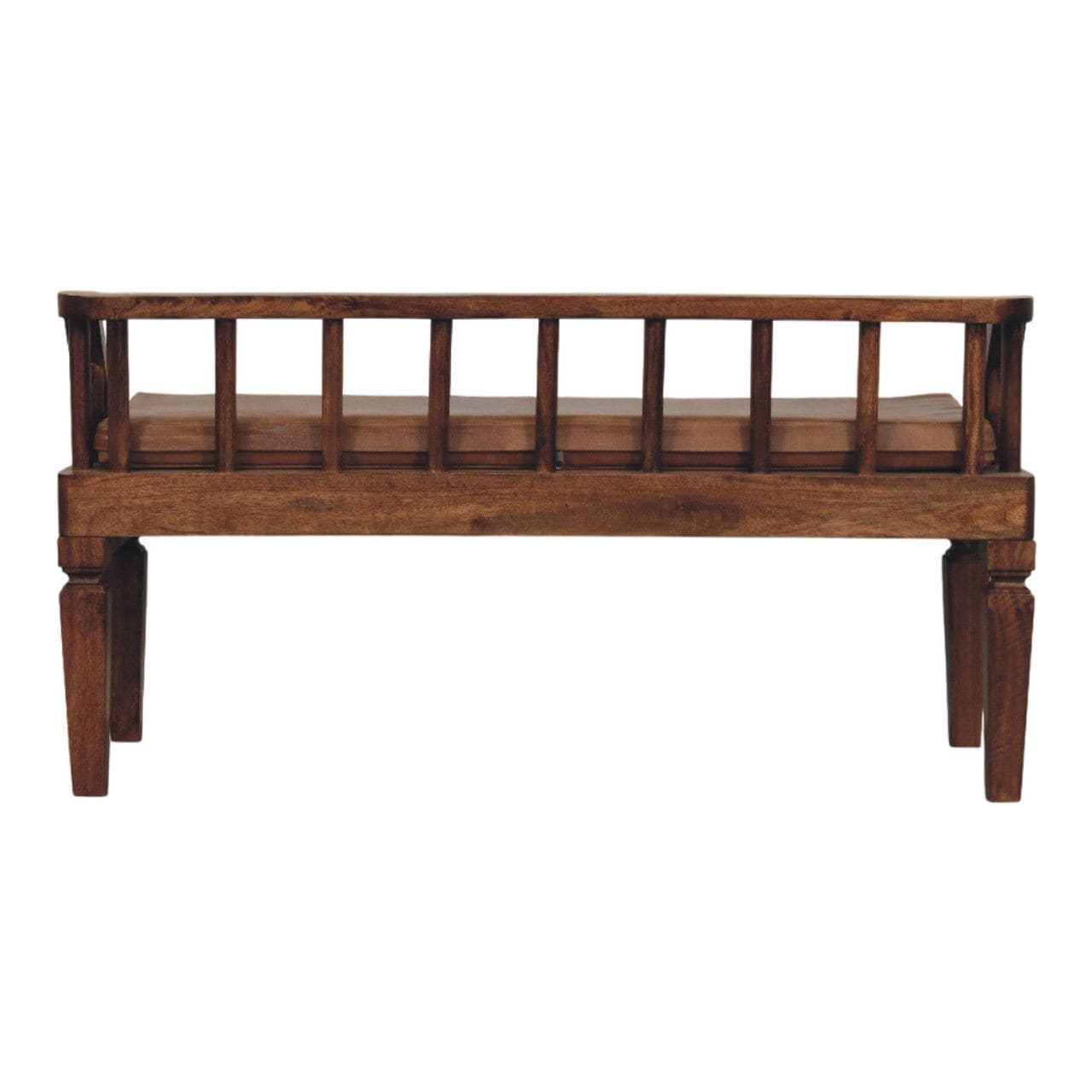 Bordeaux Leather Bench - Solid Mango Wood Seating Furniture for Entryway - product view 9 showing handcrafted solid mango...