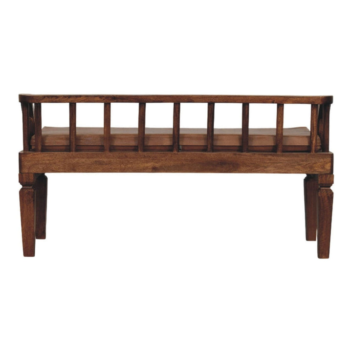 Bordeaux Leather Bench - Solid Mango Wood Seating Furniture for Entryway - product view 9 showing handcrafted solid mango...