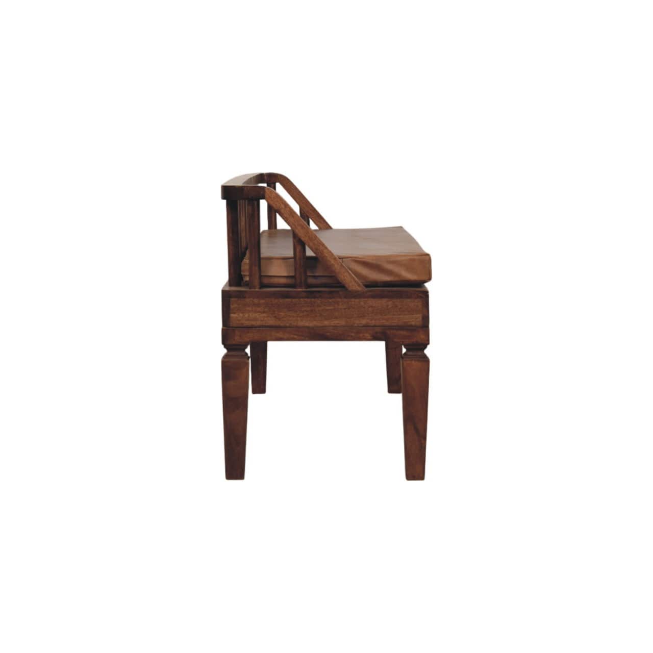Bordeaux Leather Bench - Solid Mango Wood Seating Furniture for Entryway - product view 8 showing handcrafted solid mango...