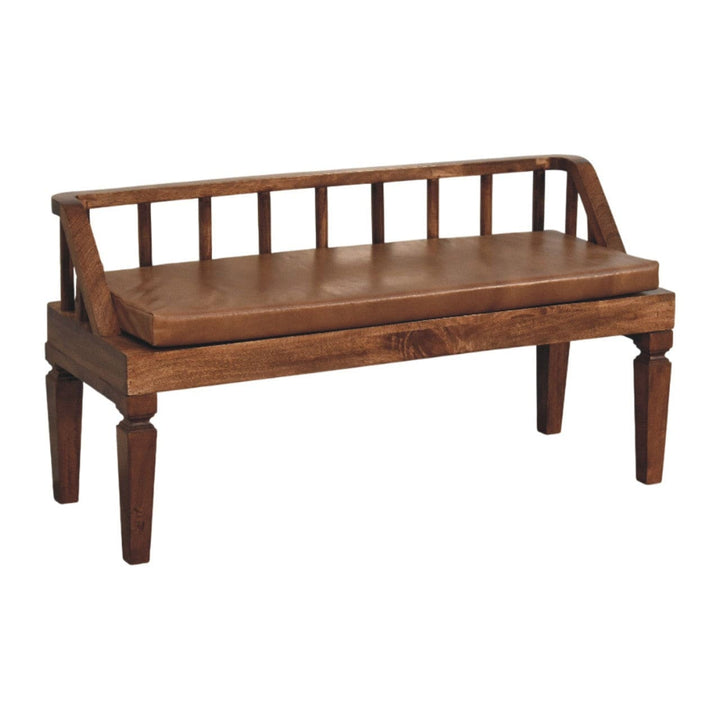 Bordeaux Leather Bench - Solid Mango Wood Seating Furniture for Entryway - product view 7 showing handcrafted solid mango...