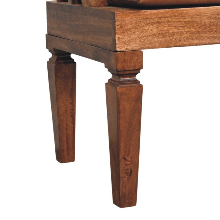 Bordeaux Leather Bench - Solid Mango Wood Seating Furniture for Entryway - product view 6 showing handcrafted solid mango...