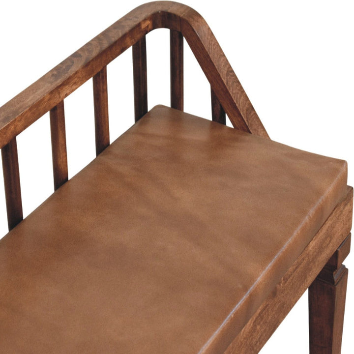 Bordeaux Leather Bench - Solid Mango Wood Seating Furniture for Entryway - product view 5 showing handcrafted solid mango...