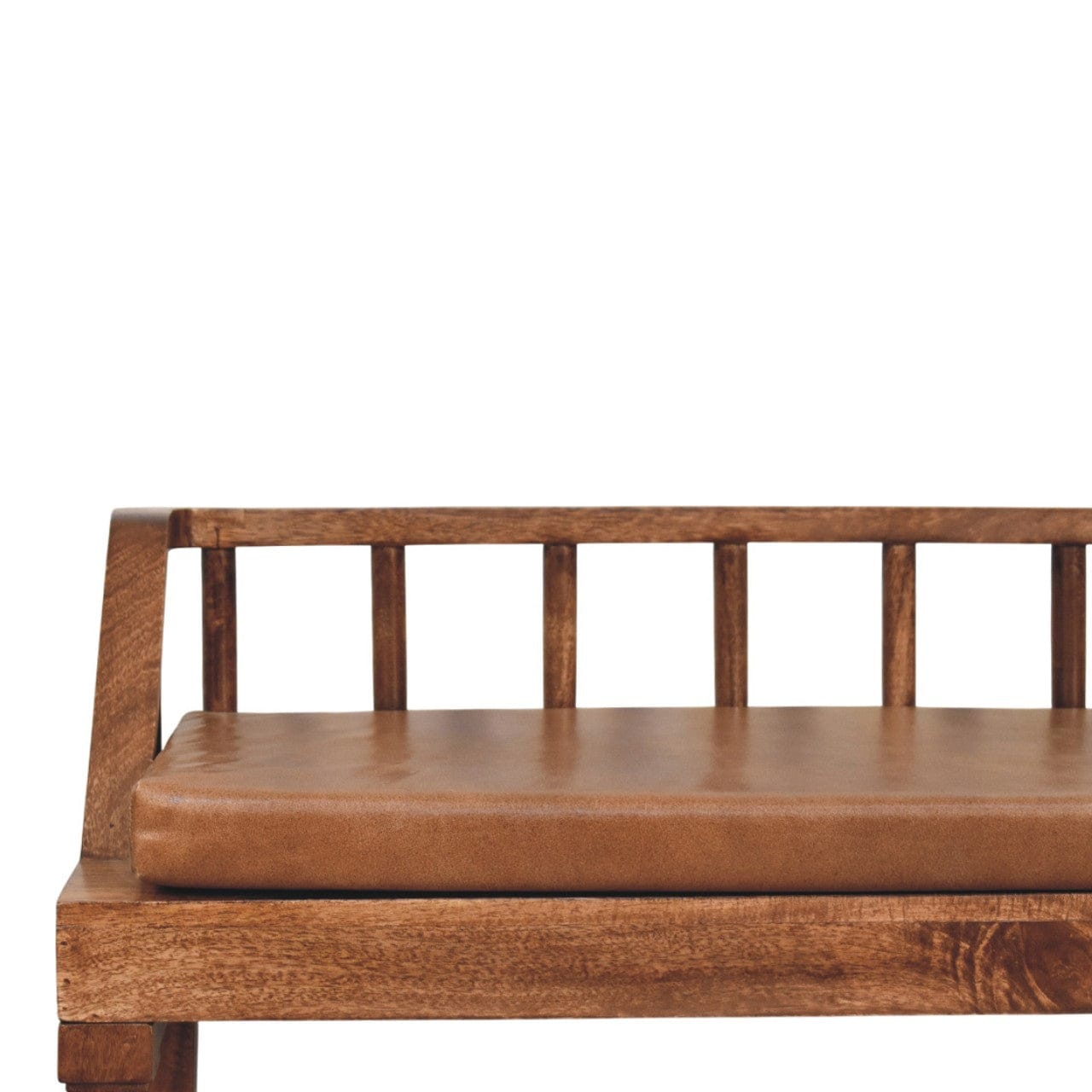 Bordeaux Leather Bench - Solid Mango Wood Seating Furniture for Entryway - product view 4 showing handcrafted solid mango...