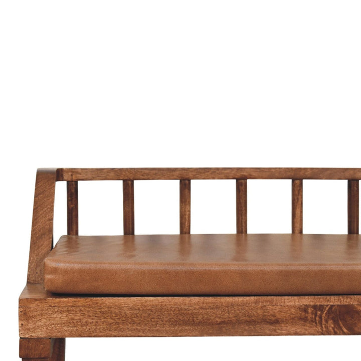Bordeaux Leather Bench - Solid Mango Wood Seating Furniture for Entryway - product view 4 showing handcrafted solid mango...