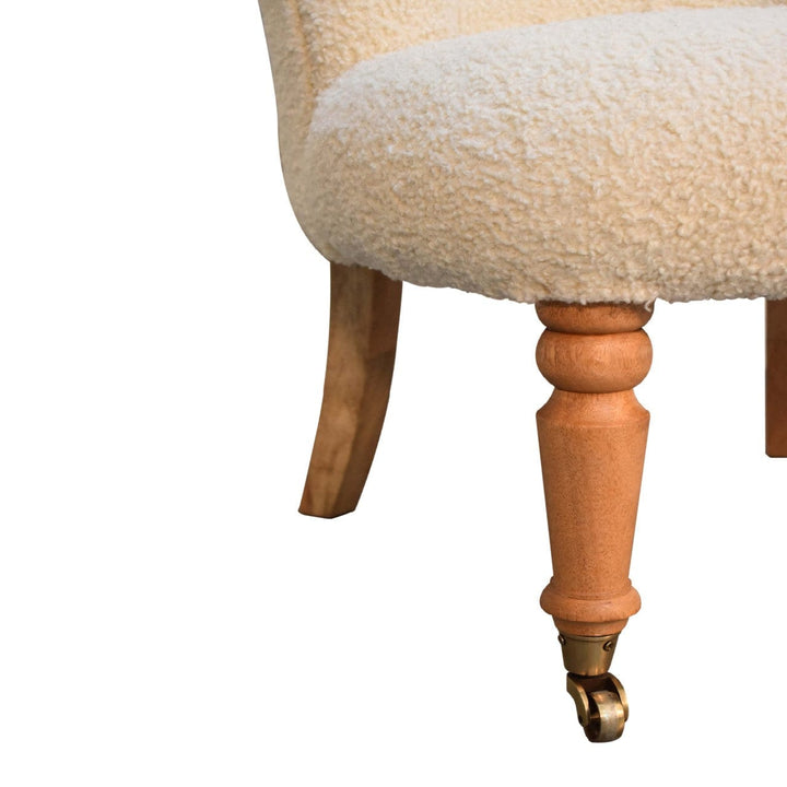 Mid-Century Modern Boucle Cream Accent Chair in Solid Mango Wood - product view 7 showing handcrafted solid mango wood chair