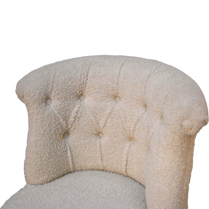 Mid-Century Modern Boucle Cream Accent Chair in Solid Mango Wood - product view 5 showing handcrafted solid mango wood chair