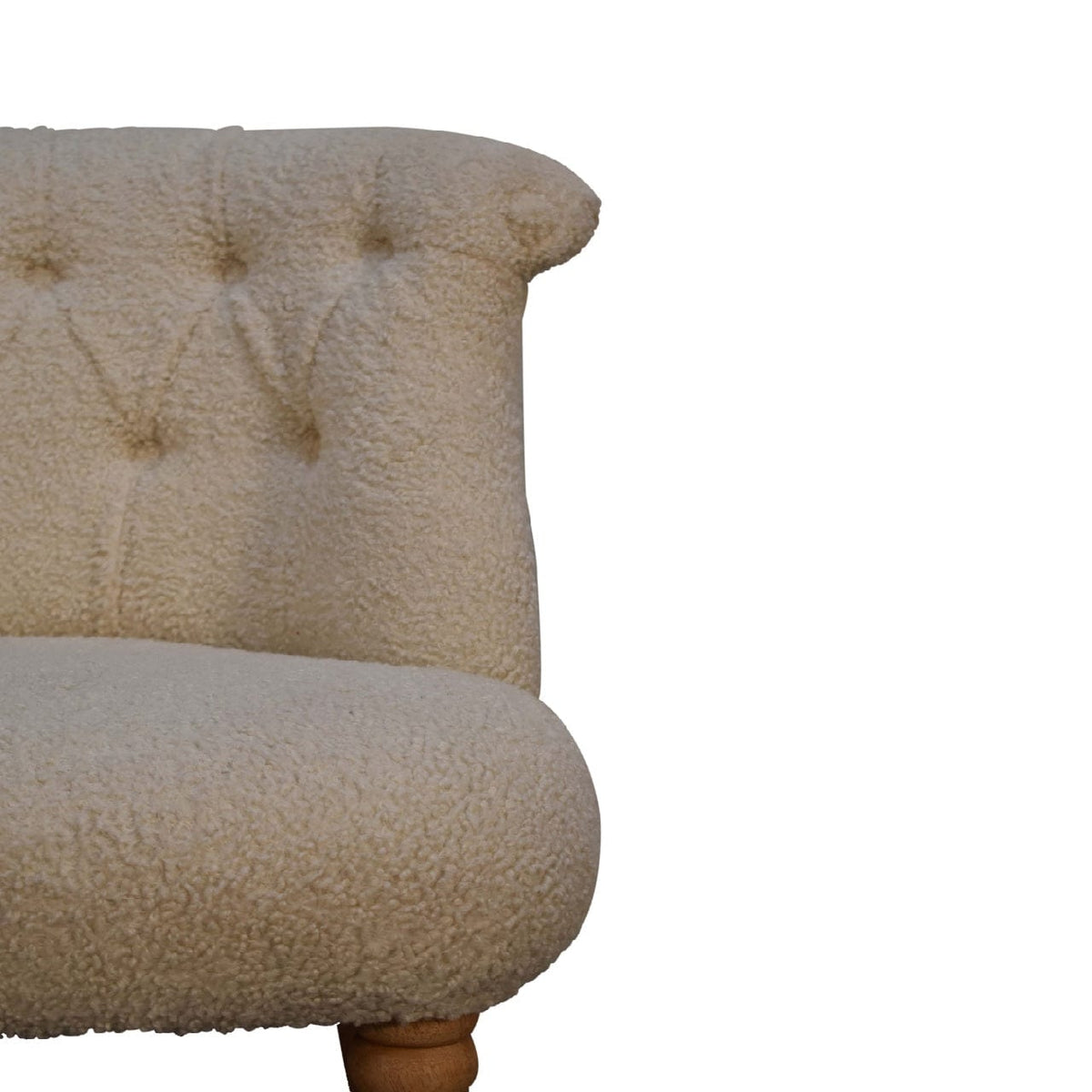 Mid-Century Modern Boucle Cream Accent Chair in Solid Mango Wood - product view 4 showing handcrafted solid mango wood chair
