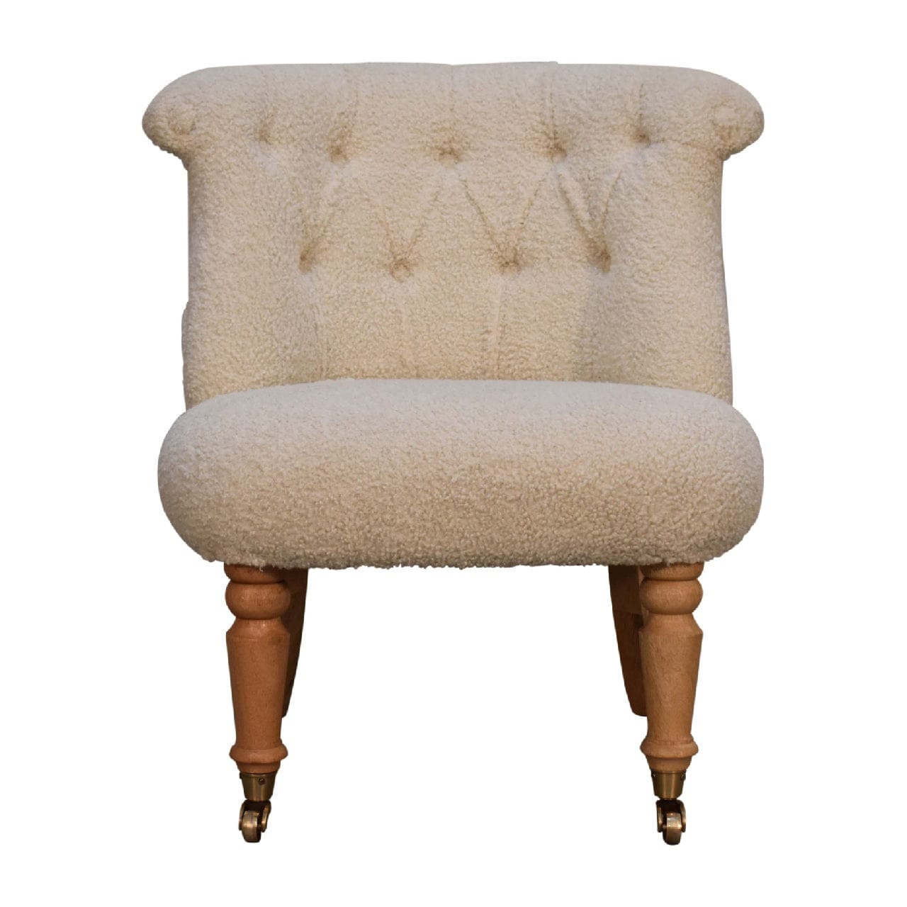 Mid-Century Modern Boucle Cream Accent Chair in Solid Mango Wood - main view showing handcrafted solid mango wood chair