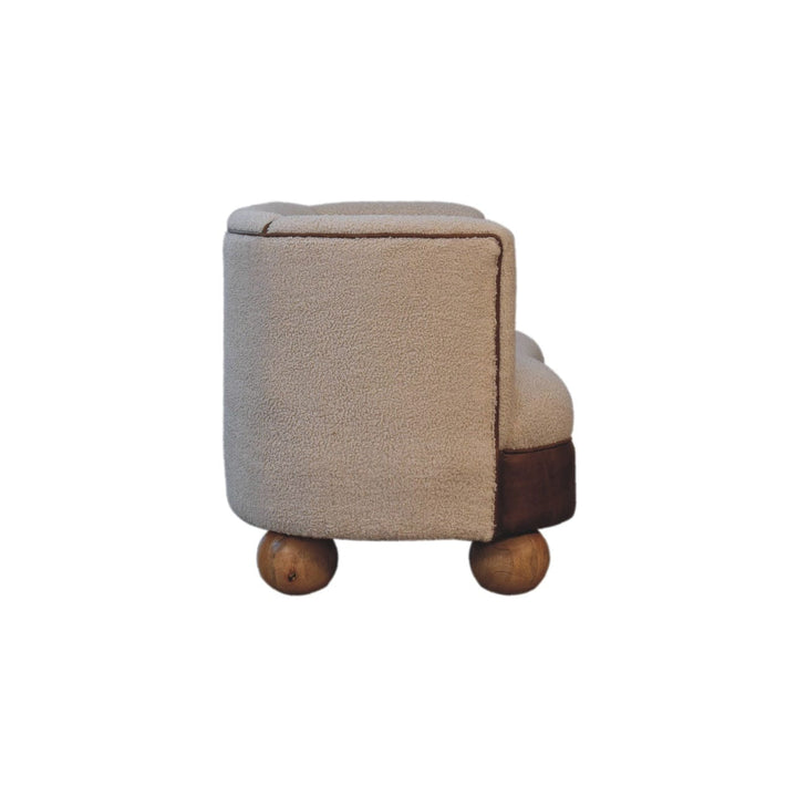 Mid-Century Modern Boucle Cream Buffalo Sofa - Solid Mango Wood Couch for Living Room - product view 8 showing...
