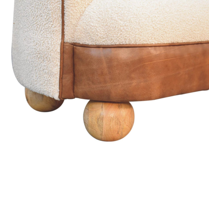Mid-Century Modern Boucle Cream Buffalo Sofa - Solid Mango Wood Couch for Living Room - product view 7 showing...
