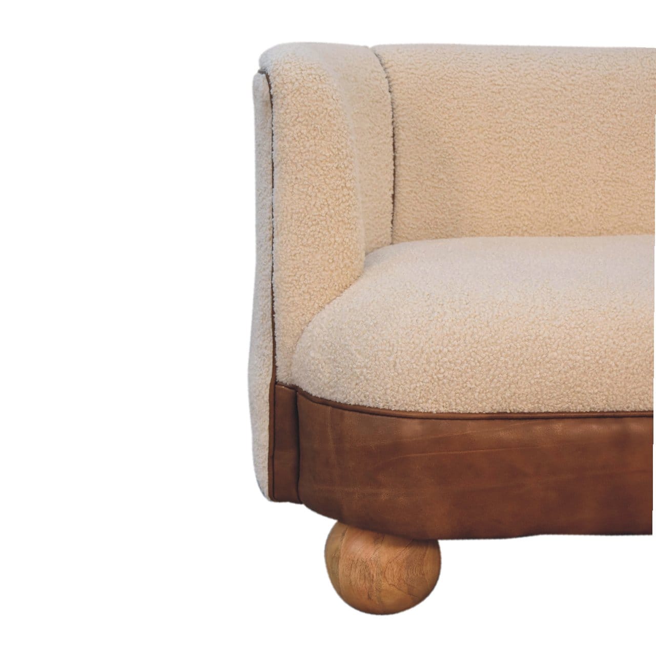 Mid-Century Modern Boucle Cream Buffalo Sofa - Solid Mango Wood Couch for Living Room - product view 6 showing...