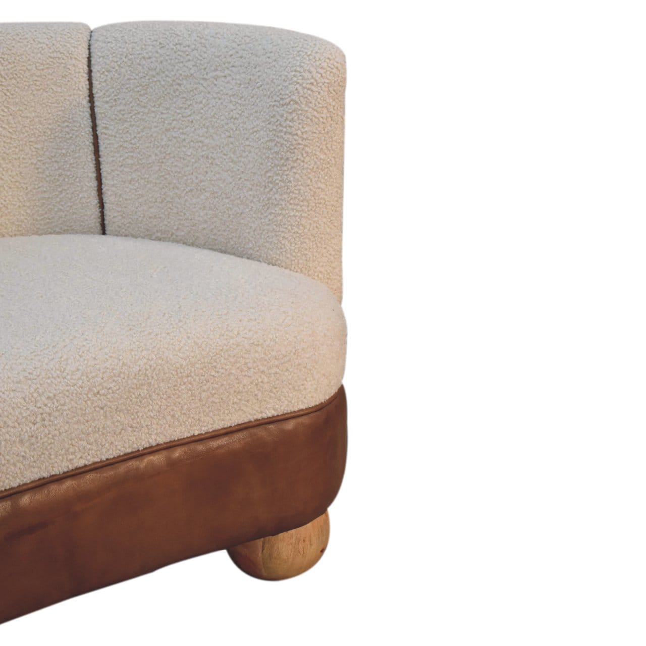 Mid-Century Modern Boucle Cream Buffalo Sofa - Solid Mango Wood Couch for Living Room - product view 5 showing...