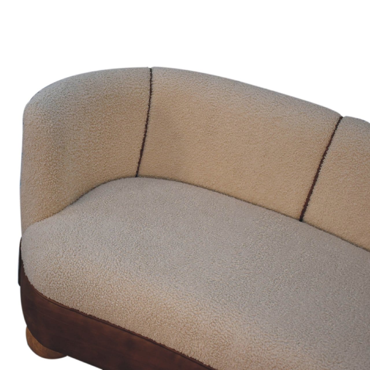 Mid-Century Modern Boucle Cream Buffalo Sofa - Solid Mango Wood Couch for Living Room - product view 4 showing...