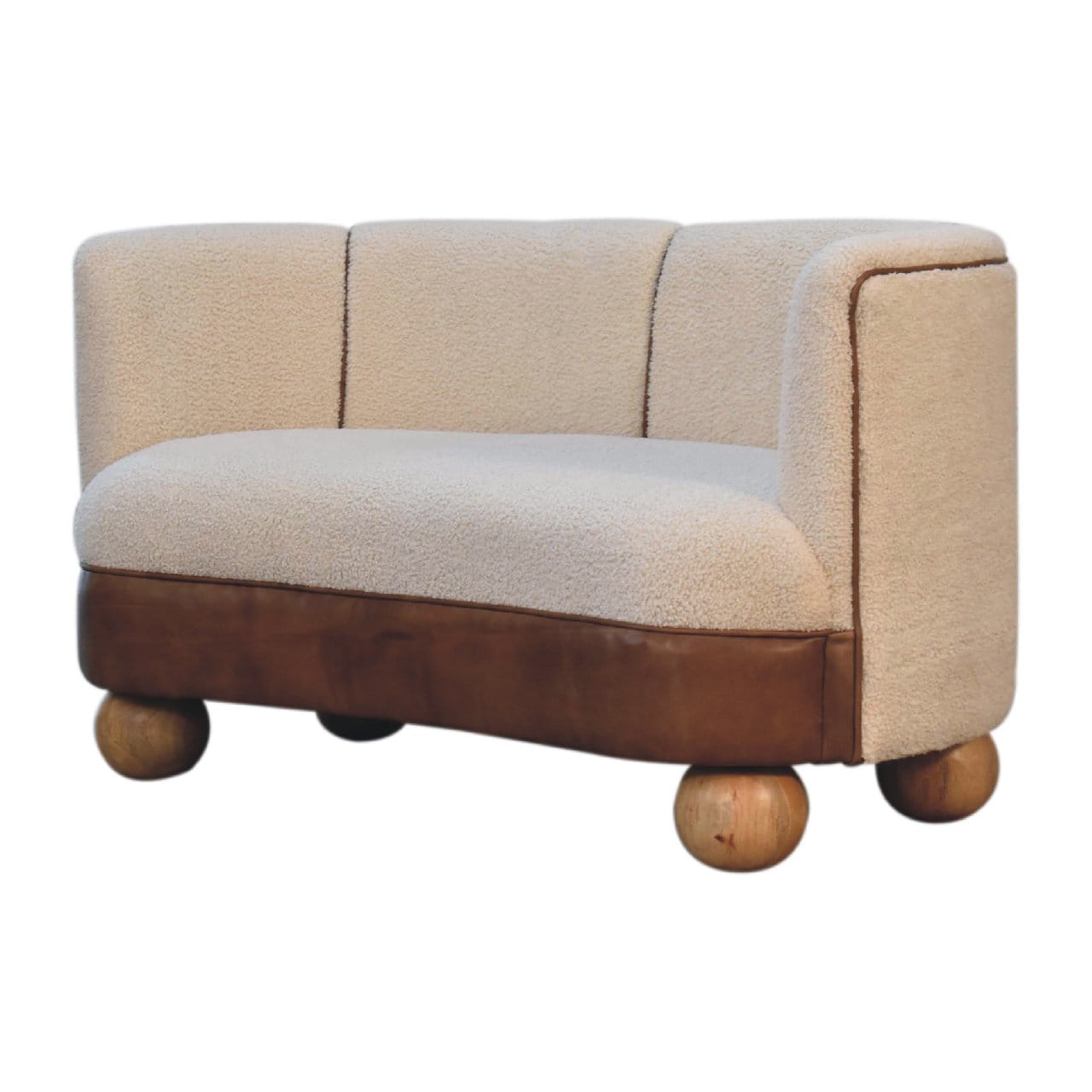 Mid-Century Modern Boucle Cream Buffalo Sofa - Solid Mango Wood Couch for Living Room - product view 3 showing...